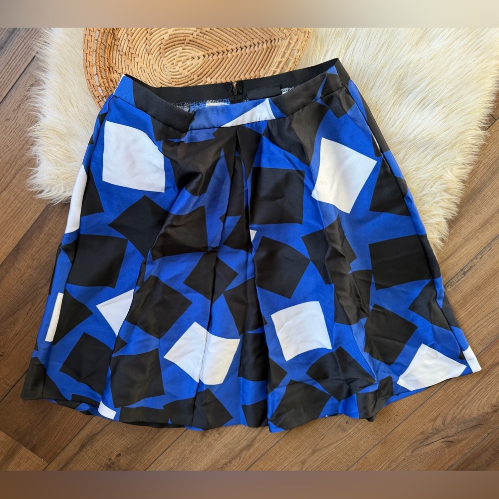Lane Bryant Blue Black Square A-Line Pleated Skirt Size 18 NWT
